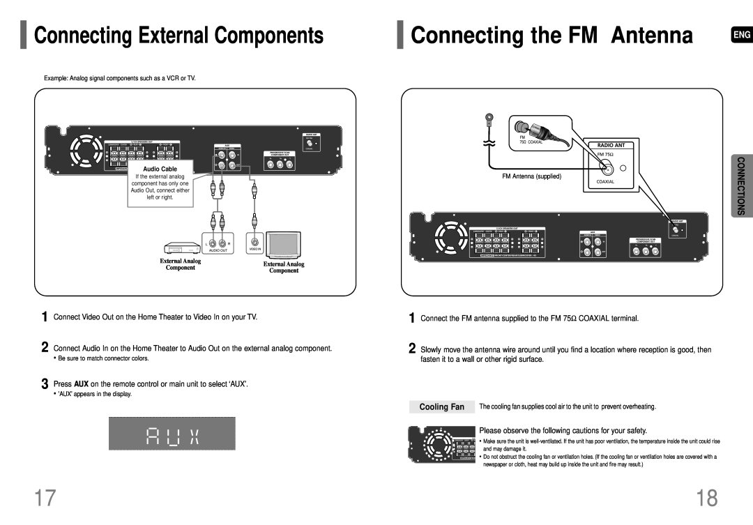 Samsung HT-P29 instruction manual Connecting External Components, Connecting the FM Antenna, Cooling Fan 