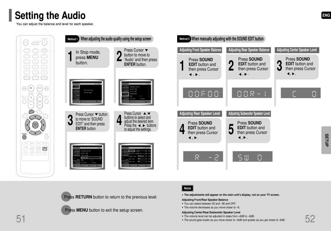 Samsung HT-P29 instruction manual Setting the Audio 