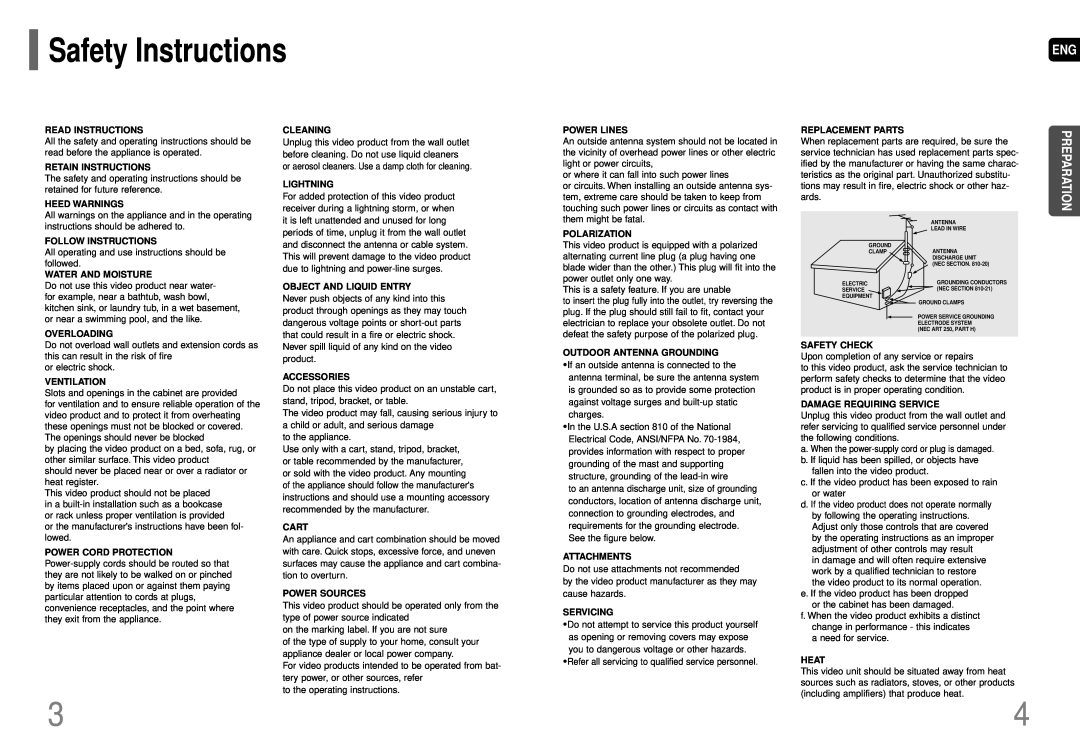 Samsung HT-P29 instruction manual Safety Instructions, Preparation 