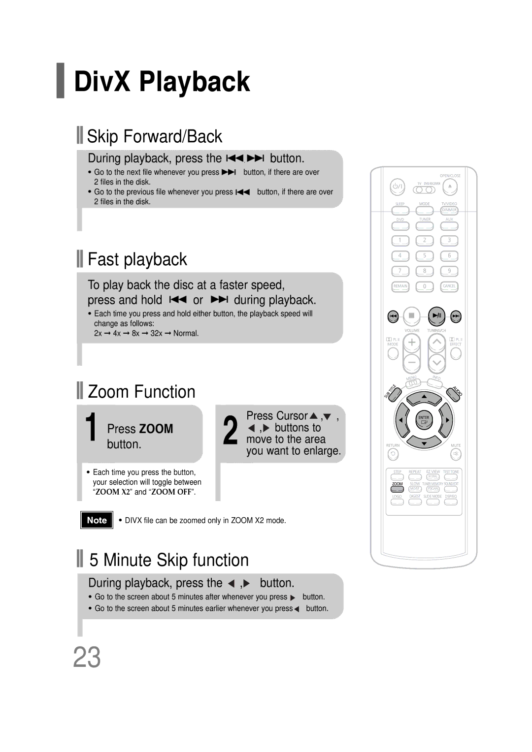 Samsung HT-P30 instruction manual DivX Playback, Button, During playback, press the , button 