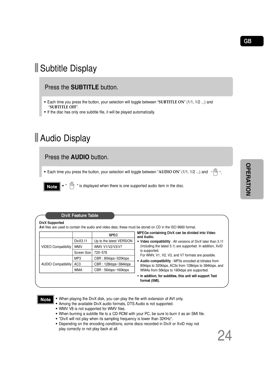 Samsung HT-P30 instruction manual Press the Subtitle button, Press the Audio button 