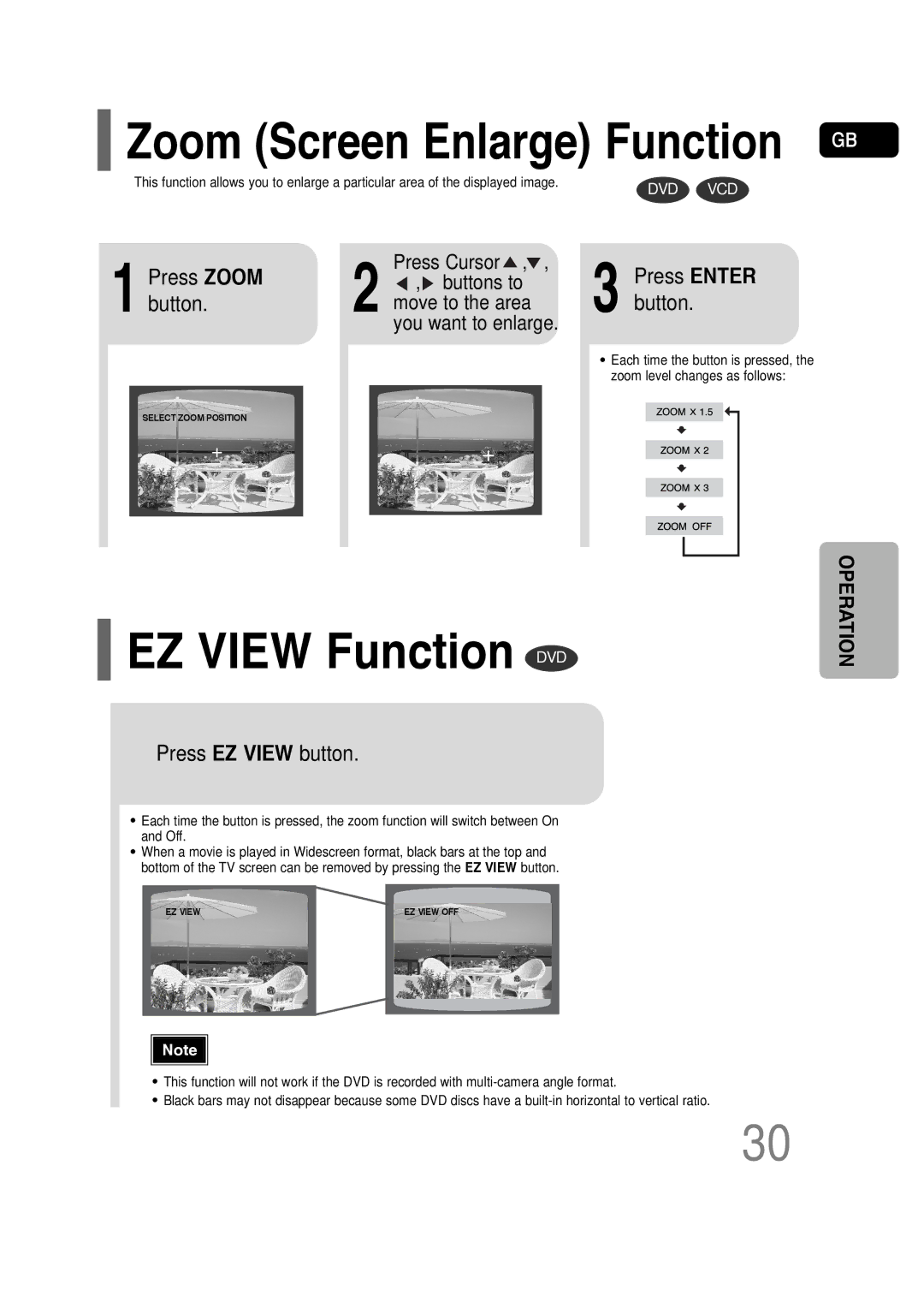 Samsung HT-P30 instruction manual EZ View Function DVD, Press EZ View button 