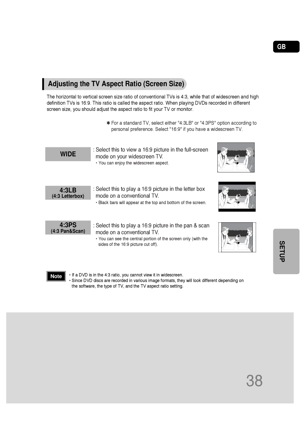 Samsung HT-P30 instruction manual Adjusting the TV Aspect Ratio Screen Size, Letterbox, 43 Pan&Scan 