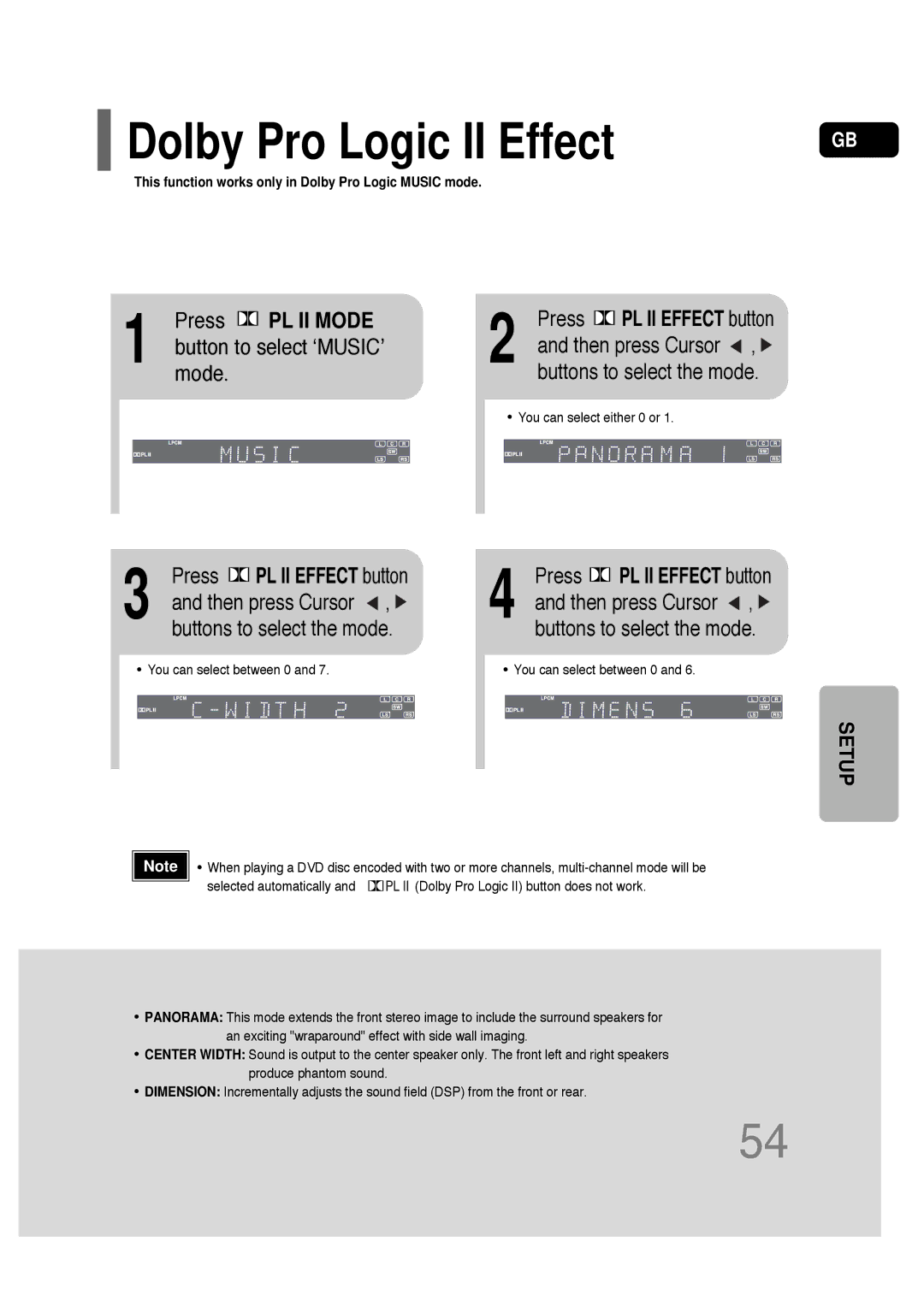 Samsung HT-P30 instruction manual Dolby Pro Logic II Effect, Press PL II Mode, Then press Cursor 