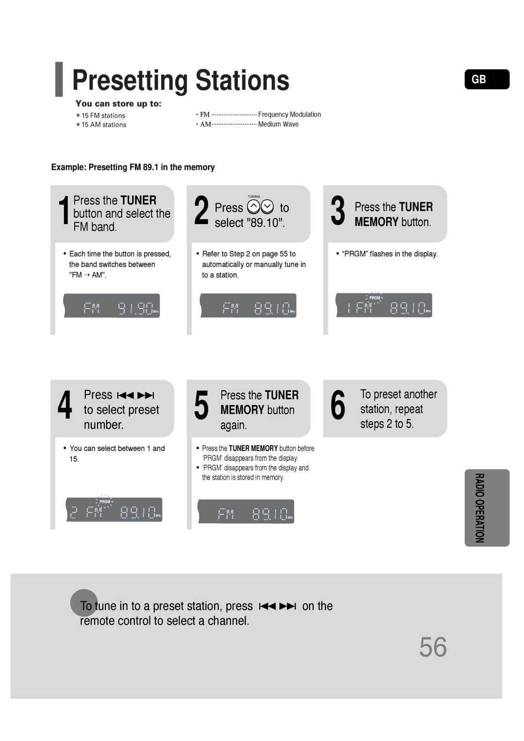 Samsung HT-P30 instruction manual Again, Steps 2 to, Example Presetting FM 89.1 in the memory 