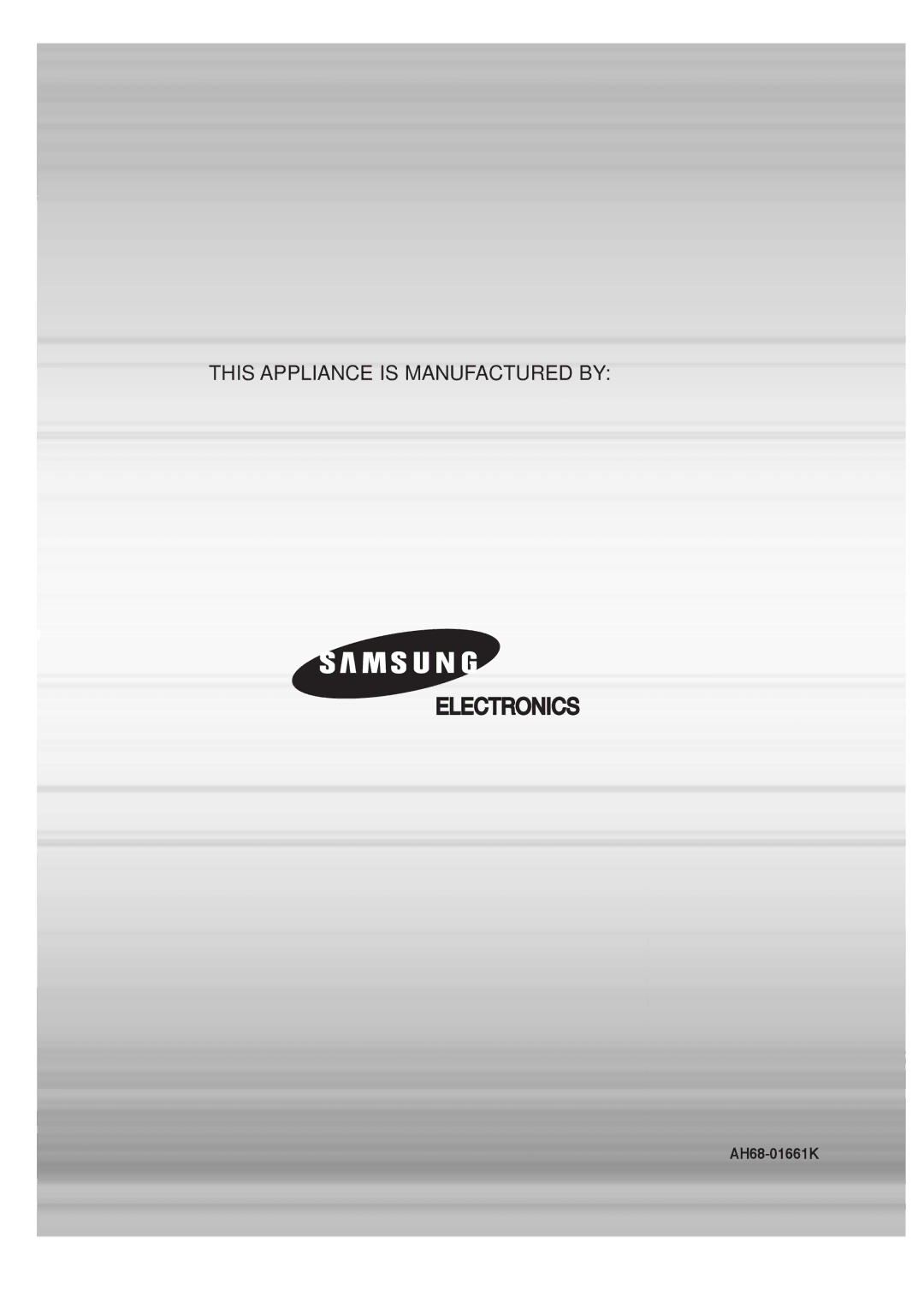 Samsung HT-P30 instruction manual This Appliance is Manufactured by 