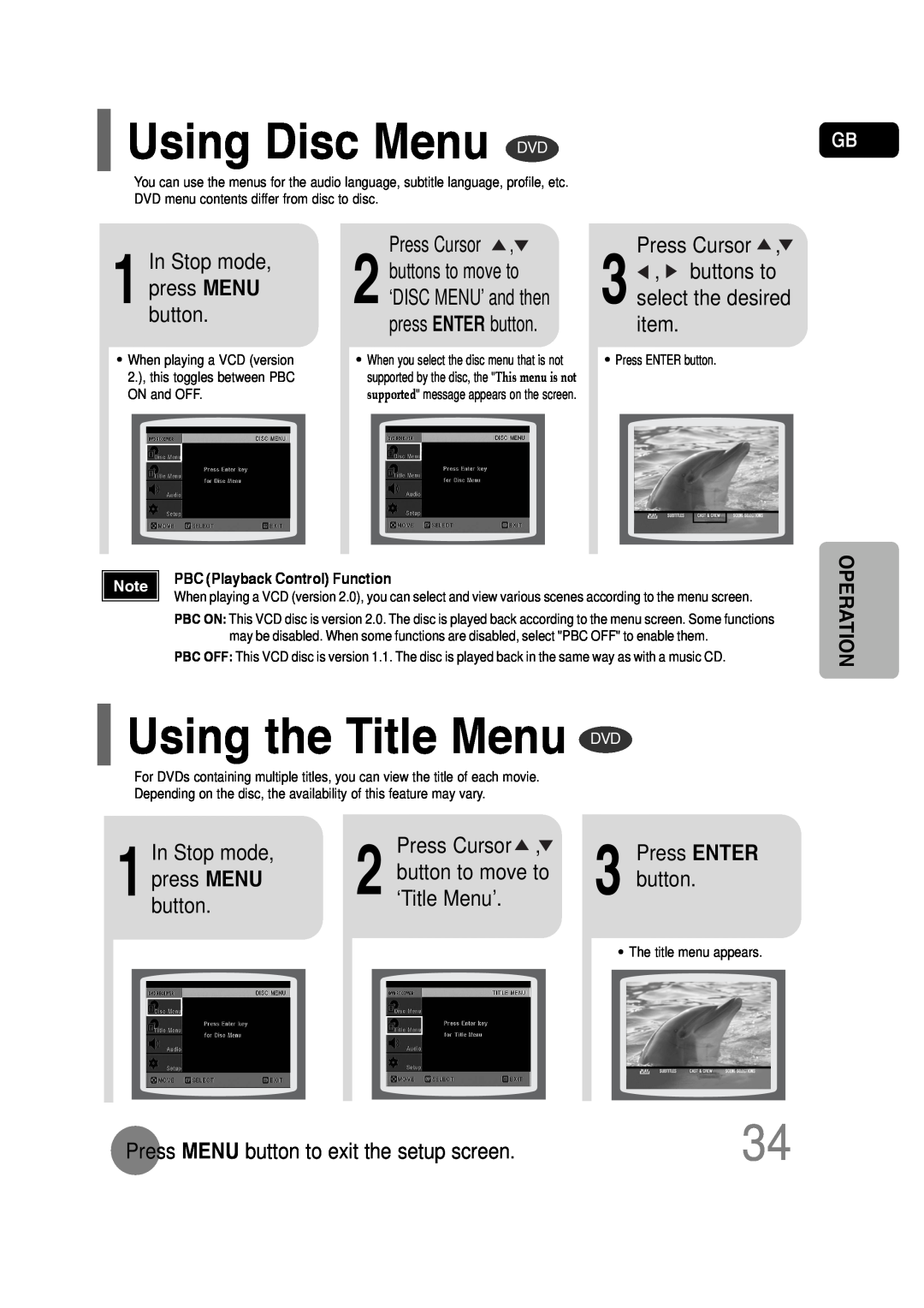Samsung HT-P30 instruction manual Using the Title Menu DVD, Using Disc Menu 
