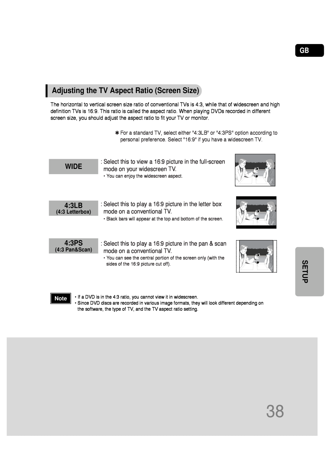 Samsung HT-P30 instruction manual Adjusting the TV Aspect Ratio Screen Size, WIDE 4 3LB, 4 3PS 