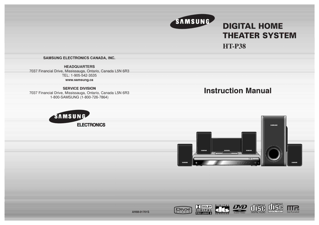 Samsung HT-P38 instruction manual Digital Home Theater System 