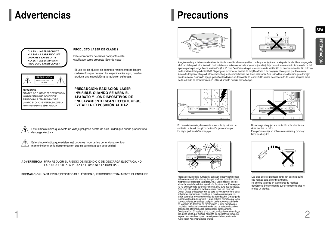 Samsung HT-P40 manual Advertencias Precautions, Precaucion 