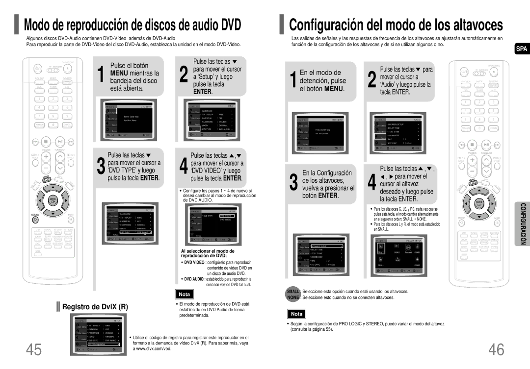 Samsung HT-P40 manual En la Configuración, Pulse las teclas, 1detención, pulse el botón Menu 