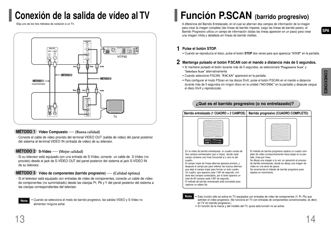 Samsung HT-P40 manual ¿Qué es el barrido progresivo o no entrelazado?, Pulse el botó n Stop, En TV sin barrido progresivo 