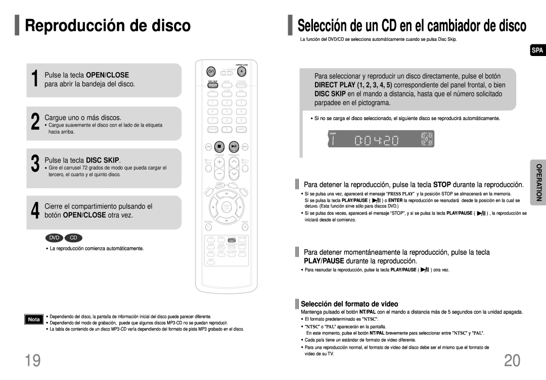 Samsung HT-P40 manual Reproducció n de disco, Selecció n de un CD en el cambiador de disco, Cargue uno o más discos 