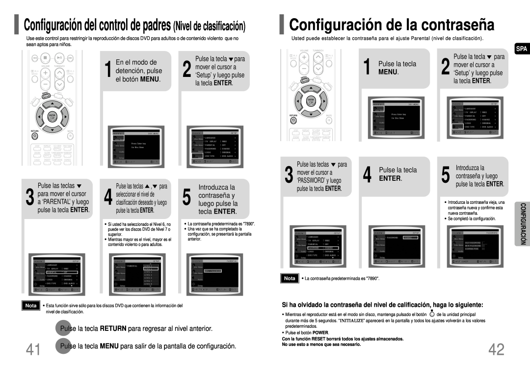 Samsung HT-P40 manual Configuración de la contraseña, 1 el, Menu 