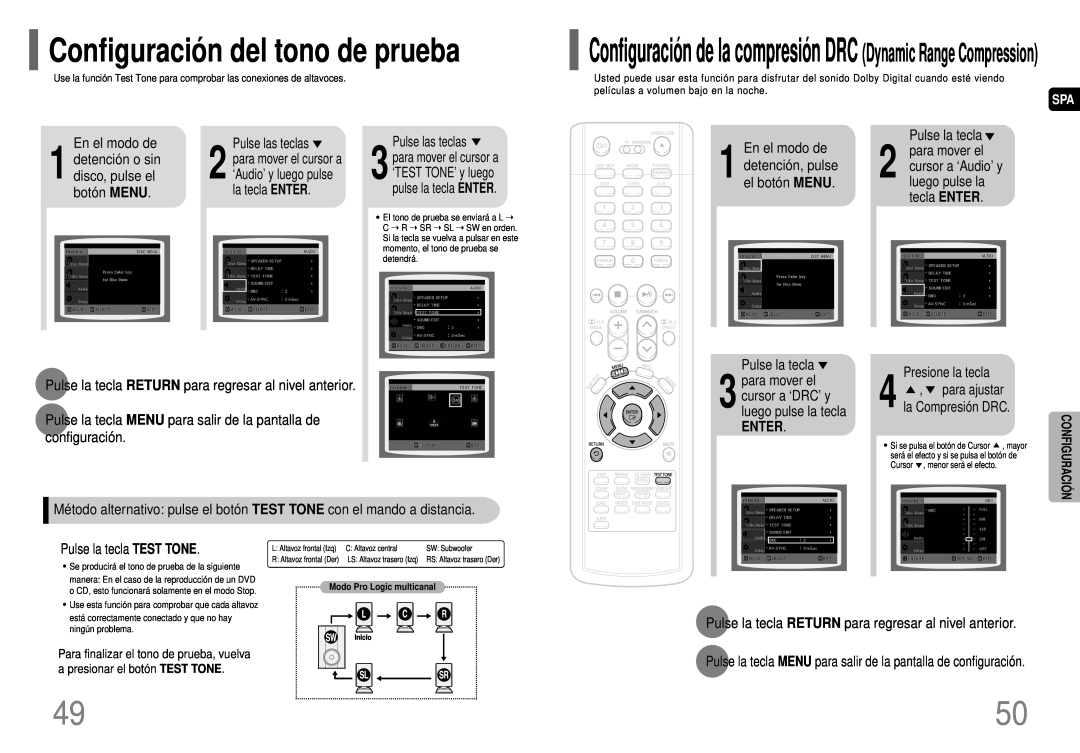 Samsung HT-P40 manual Configuración del tono de prueba, Enter 