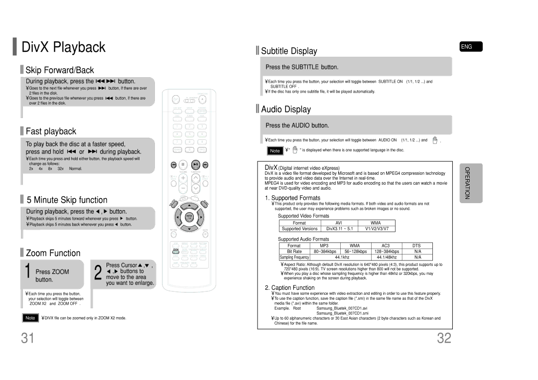 Samsung HT-P50 instruction manual DivX Playback 