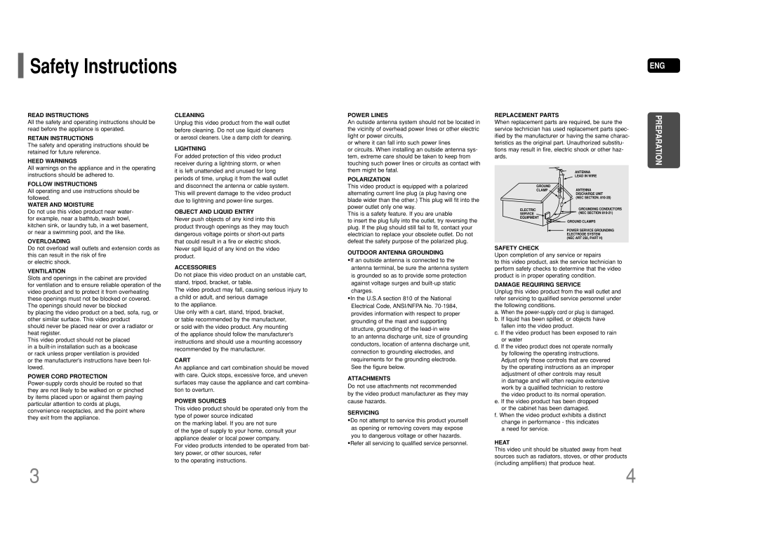 Samsung HT-P50 instruction manual Safety Instructions 