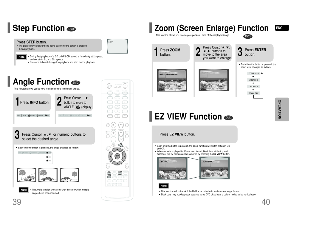 Samsung HT-P50 Step Function DVD, Angle Function DVD, EZ VIEW Function DVD, Zoom Screen Enlarge Function, Press Cursor 
