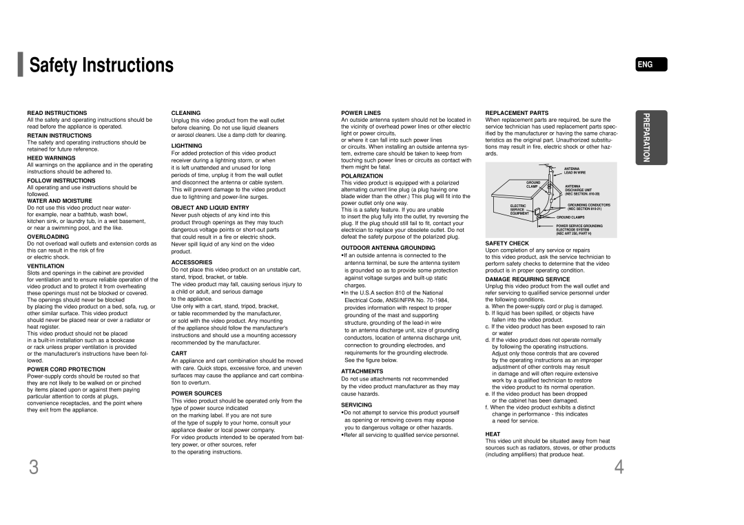 Samsung HT-P50 instruction manual Safety Instructions, Preparation 
