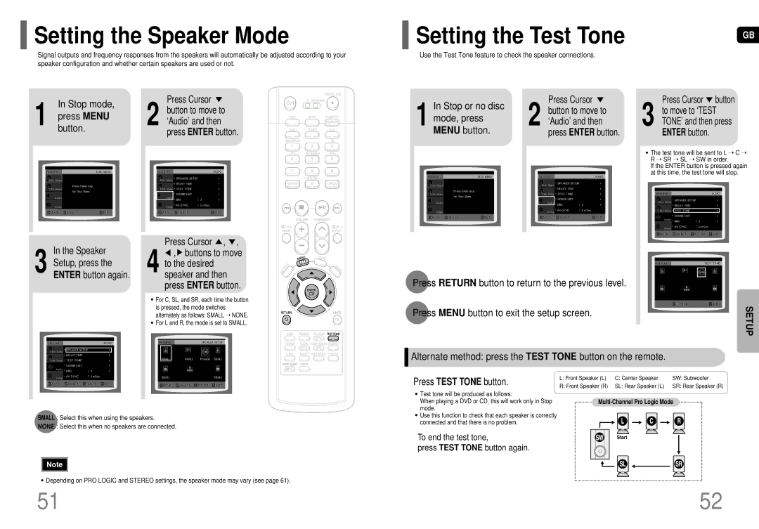 Samsung HT-TP75, HT-P70 instruction manual Setting the Speaker Mode 