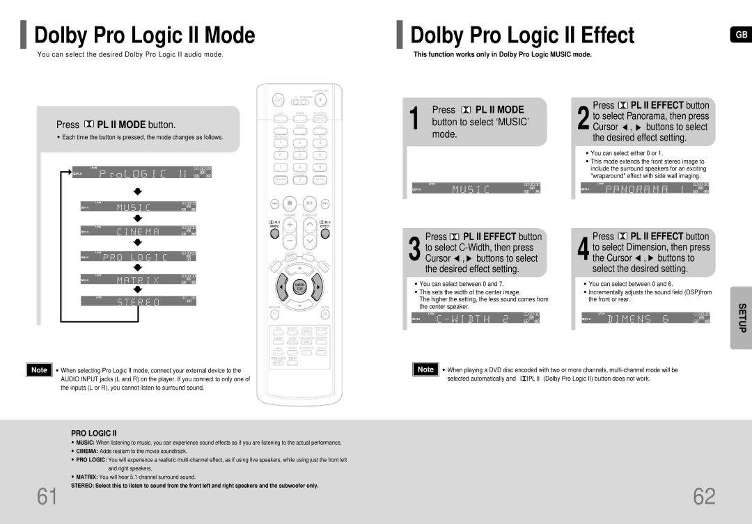 Samsung HT-P70, HT-TP75 instruction manual Dolby Pro Logic II Mode, Press PL II Mode, Press PL II Effect button 