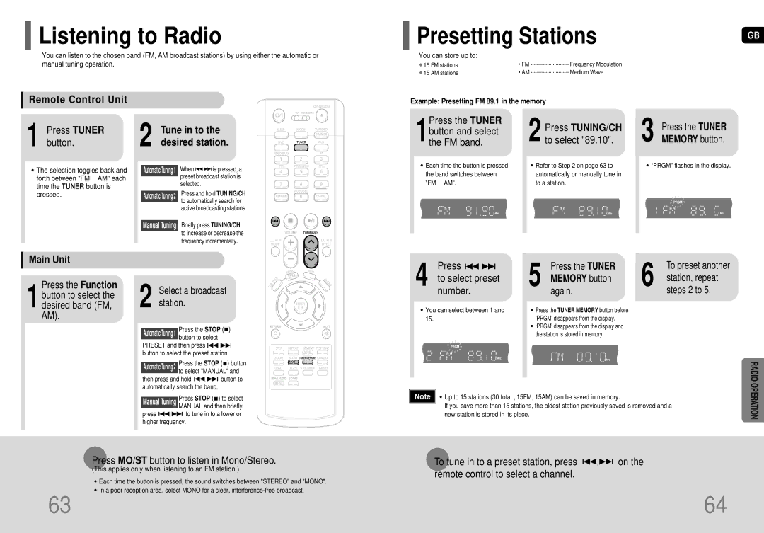 Samsung HT-TP75, HT-P70 instruction manual Listening to Radio, Presetting Stations 