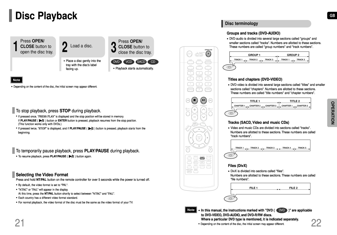 Samsung HT-P70 Disc Playback, Disc terminology, Press OPEN, Load a disc, To stop playback, press STOP during playback 