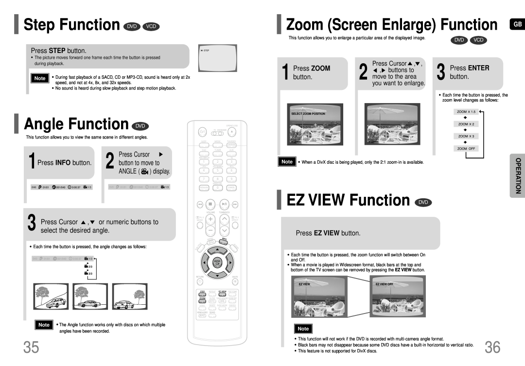 Samsung HT-TP75 Step Function DVD VCD, Angle Function DVD, EZ VIEW Function DVD, Zoom Screen Enlarge Function, Dvd Vcd 