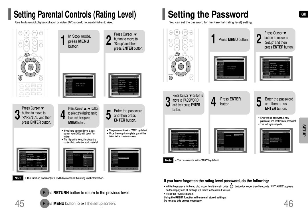 Samsung HT-P70, HT-TP75 instruction manual Setting the Password, Setting Parental Controls Rating Level 