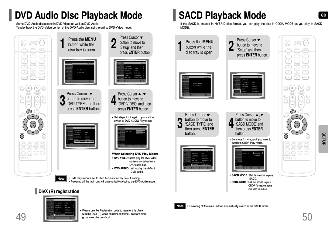 Samsung HT-P70, HT-TP75 instruction manual DVD Audio Disc Playback Mode, SACD Playback Mode 