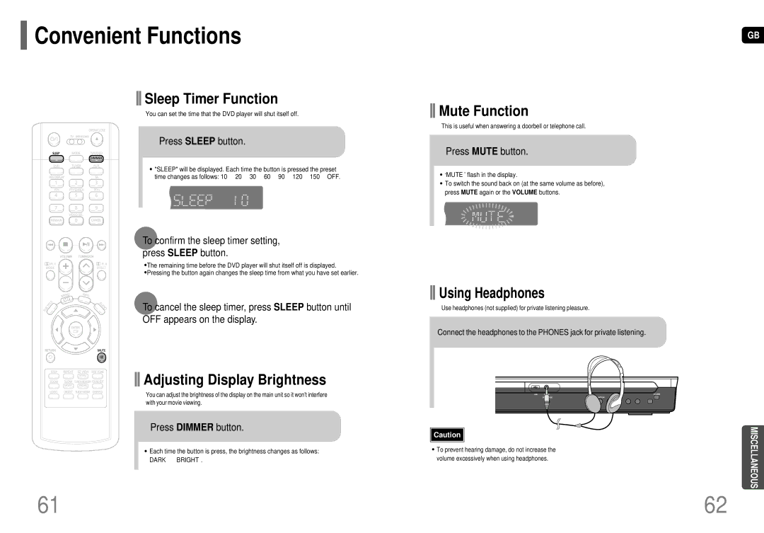 Samsung HT-P70R/ELS manual Convenient Functions, Press Sleep button, To confirm the sleep timer setting, press Sleep button 