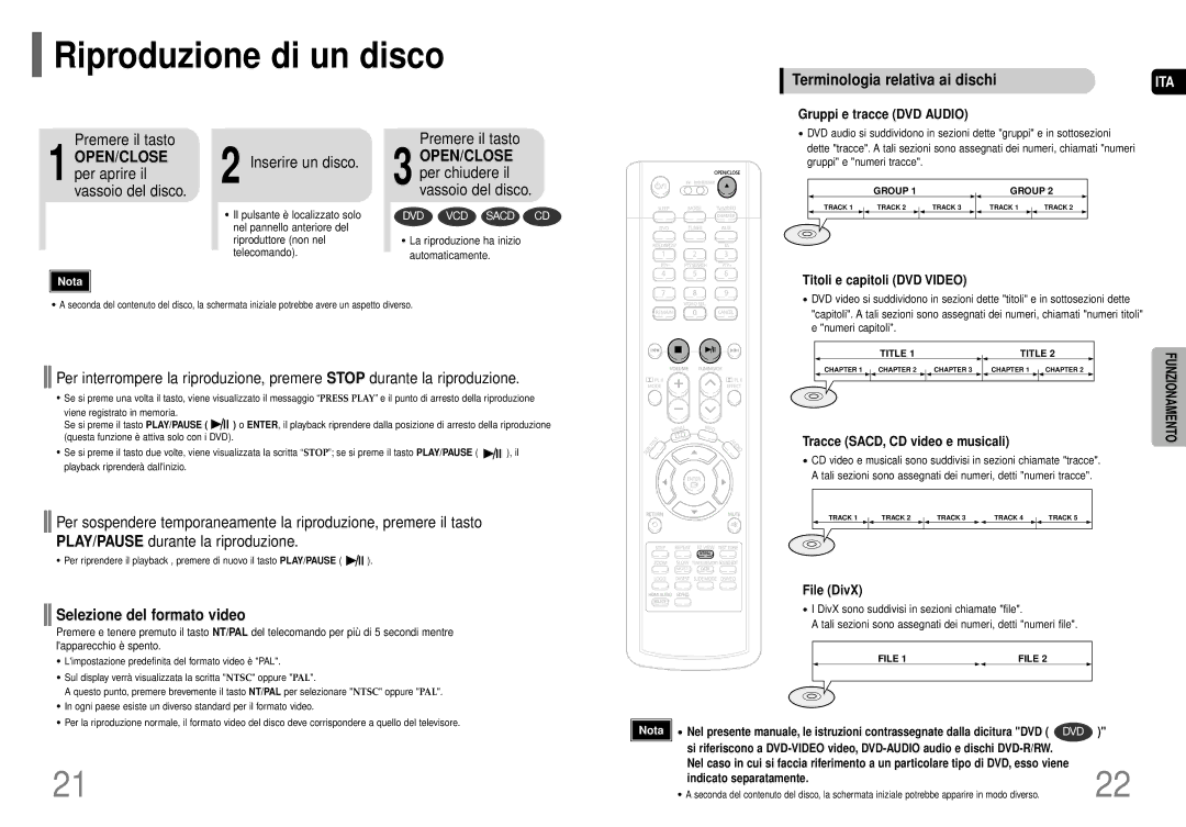 Samsung HT-P70R/ELS manual Riproduzione di un disco, Premere il tasto, Inserire un disco, Selezione del formato video 