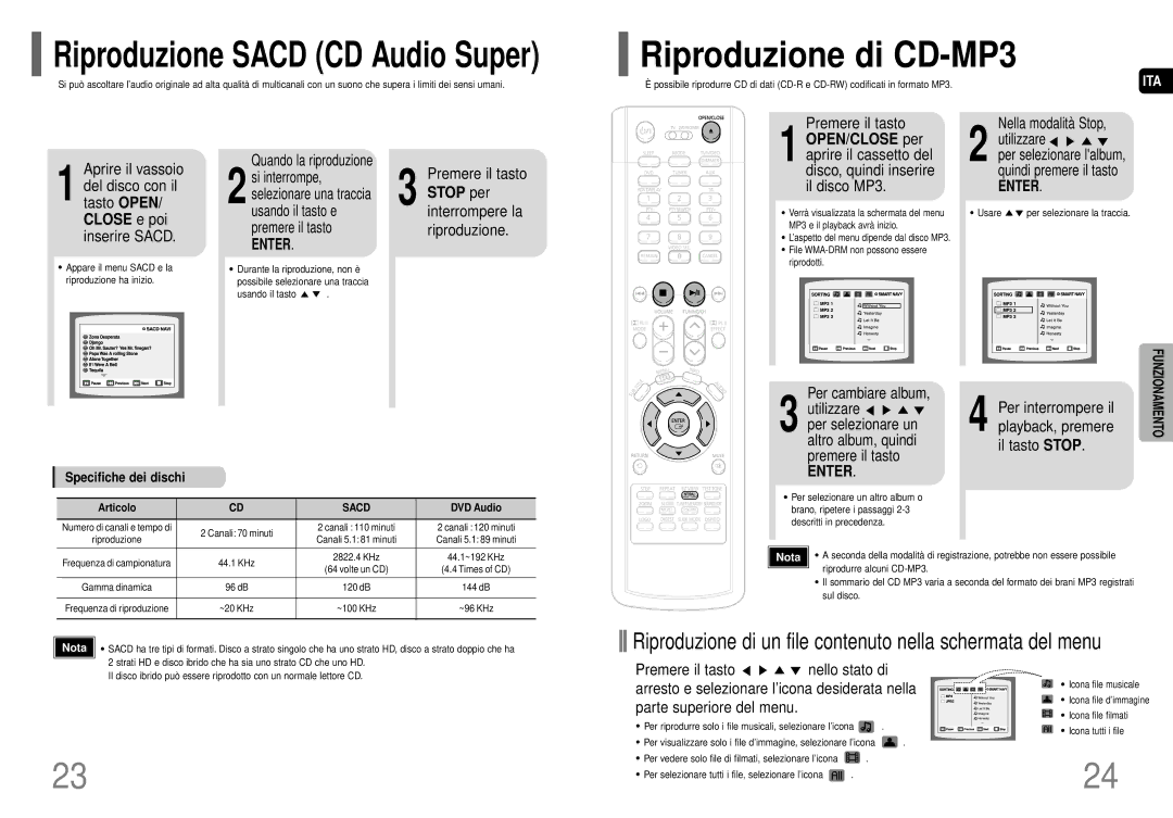 Samsung HT-P70NR/ELS Riproduzione di CD-MP3, Premere il tasto Nella modalità Stop Aprire il vassoio, Per cambiare album 