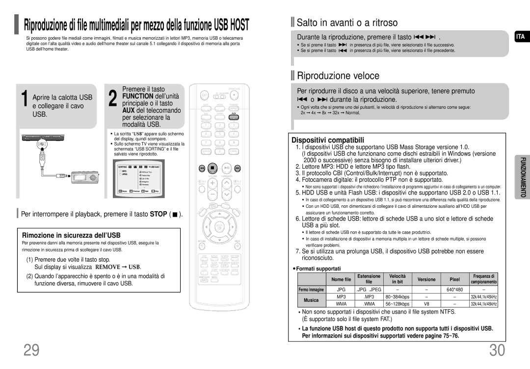 Samsung HT-P70R/ELS, HT-P70NR/ELS manual Dispositivi compatibili, Per interrompere il playback, premere il tasto Stop 