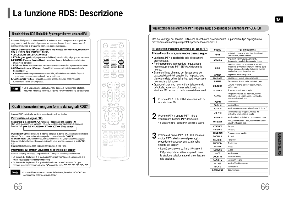 Samsung HT-P70R/ELS, HT-P70NR/ELS manual La funzione RDS Descrizione, Quali informazioni vengono fornite dai segnali RDS? 