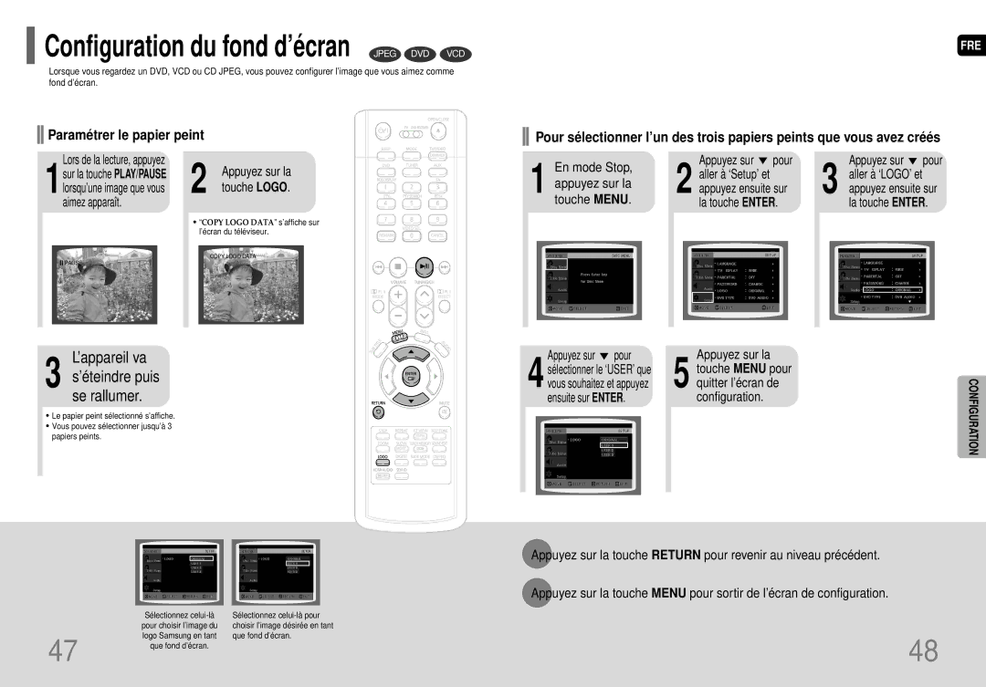 Samsung HT-P70R/ELS manual En mode Stop Appuyez sur pour, Aller à ‘Setup’ et, Touche Menu La touche Enter 