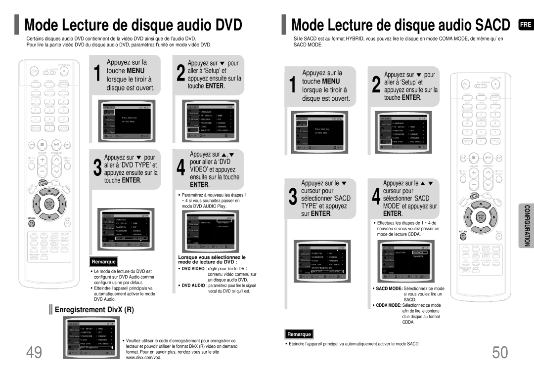 Samsung HT-P70R/ELS Lorsque le tiroir à, Disque est ouvert, Appuyez sur le Curseur pour Sélectionner ‘SACD, Sur Enter 