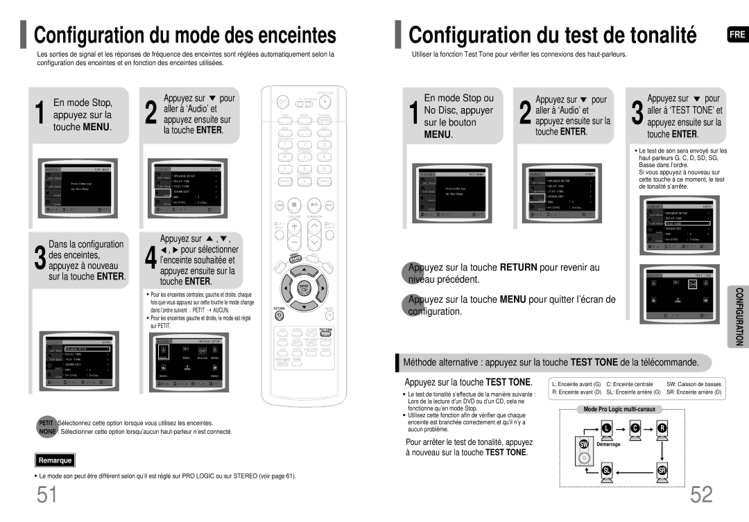 Samsung HT-P70R/ELS manual Aller à ‘Audio’ et, En mode Stop ou, Dans la configuration, Configuration 