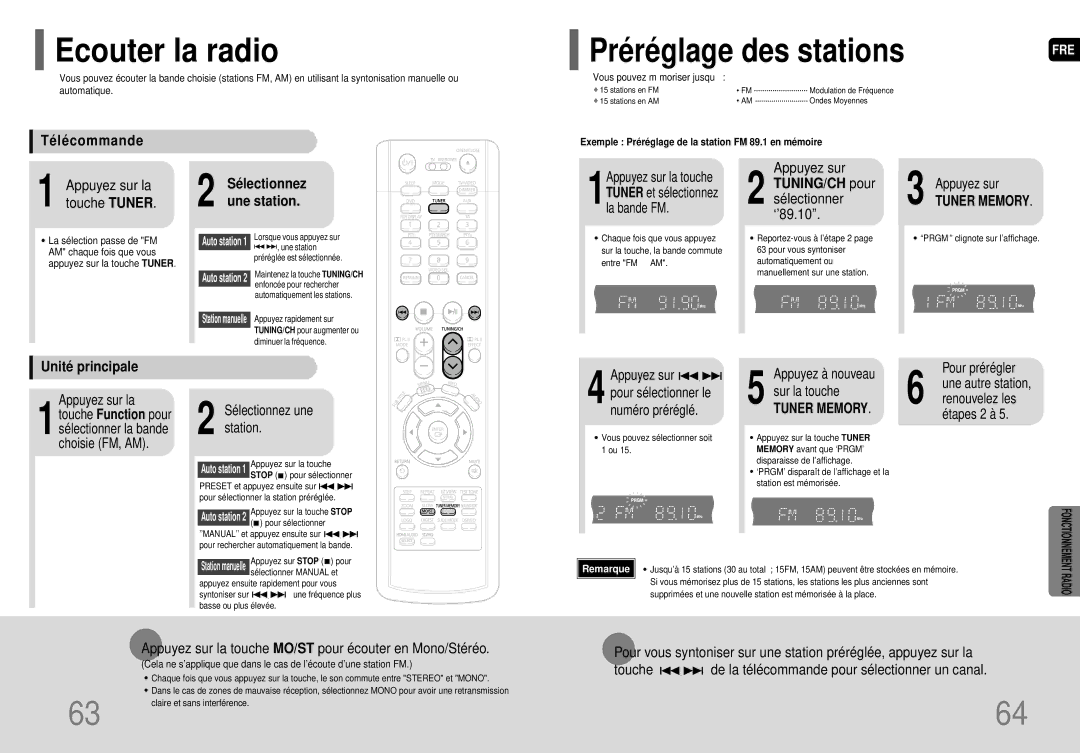 Samsung HT-P70R/ELS manual Ecouter la radio, Té lé commande, Sé lectionnez, Une station, Unité principale 