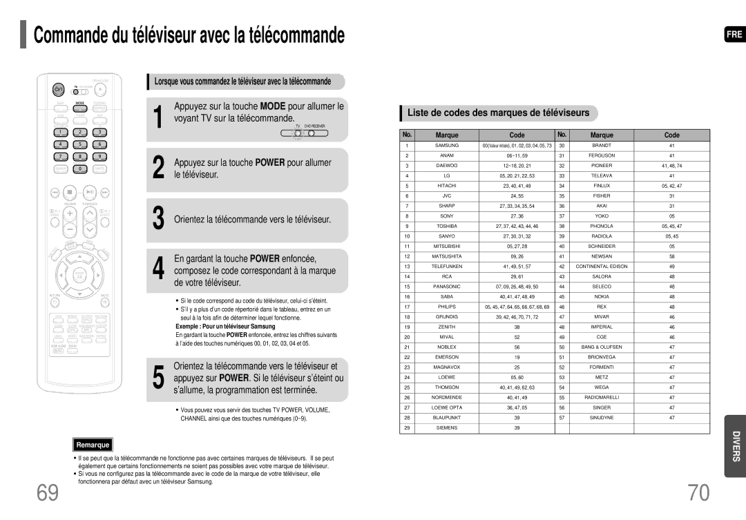 Samsung HT-P70R/ELS manual Voyant TV sur la télécommande, Le téléviseur, Orientez la télécommande vers le téléviseur et 