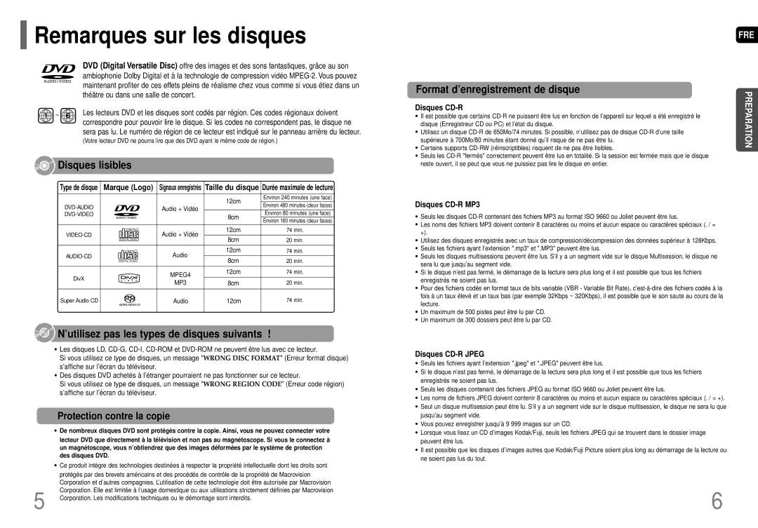 Samsung HT-P70R/ELS manual Remarques sur les disques, Protection contre la copie, Type de disque Marque Logo, 12cm 