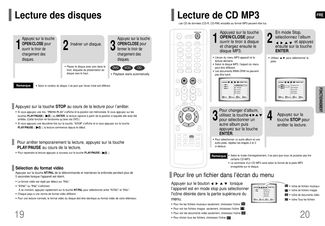 Samsung HT-P70R/ELS manual Lecture des disques, Sé lection du format vidé o 