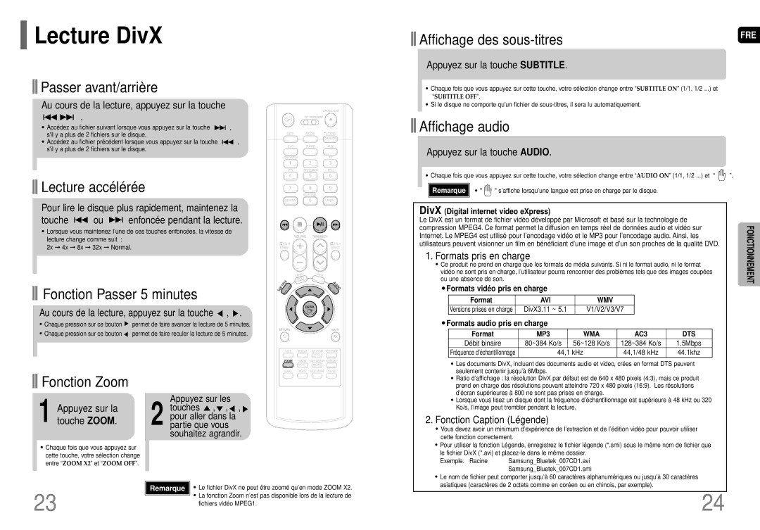 Samsung HT-P70R/ELS manual Lecture DivX 