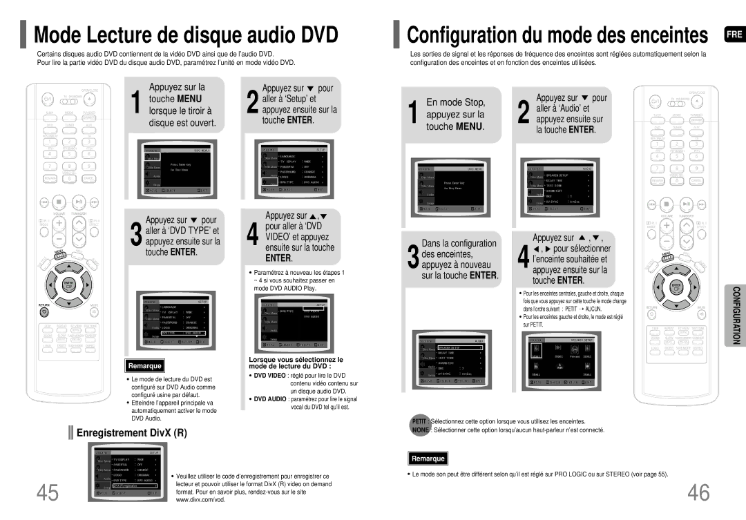 Samsung HT-P70R/ELS manual Lorsque le tiroir à, Disque est ouvert, Dans la configuration, Pour 