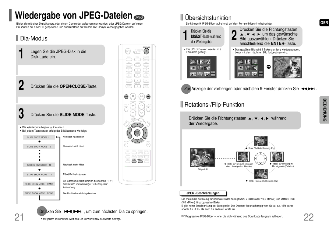 Samsung HT-P70R/ELS manual Wiedergabe von JPEG-Dateien Jpeg, Legen Sie die JPEG-Disk in die, Disk-Lade ein 