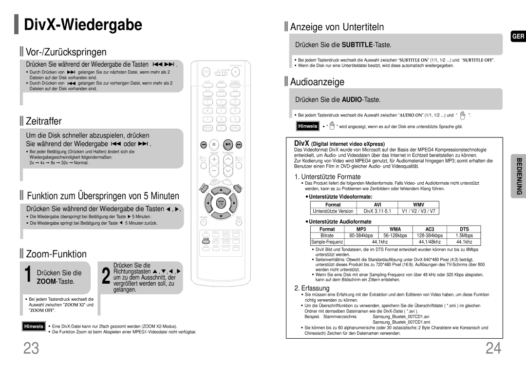 Samsung HT-P70R/ELS manual DivX-Wiedergabe 