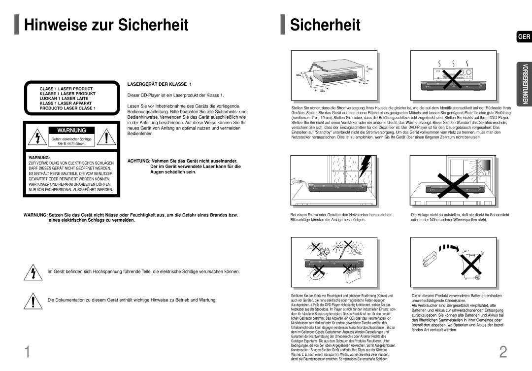 Samsung HT-P70R/ELS manual Hinweise zur Sicherheit, Ger 