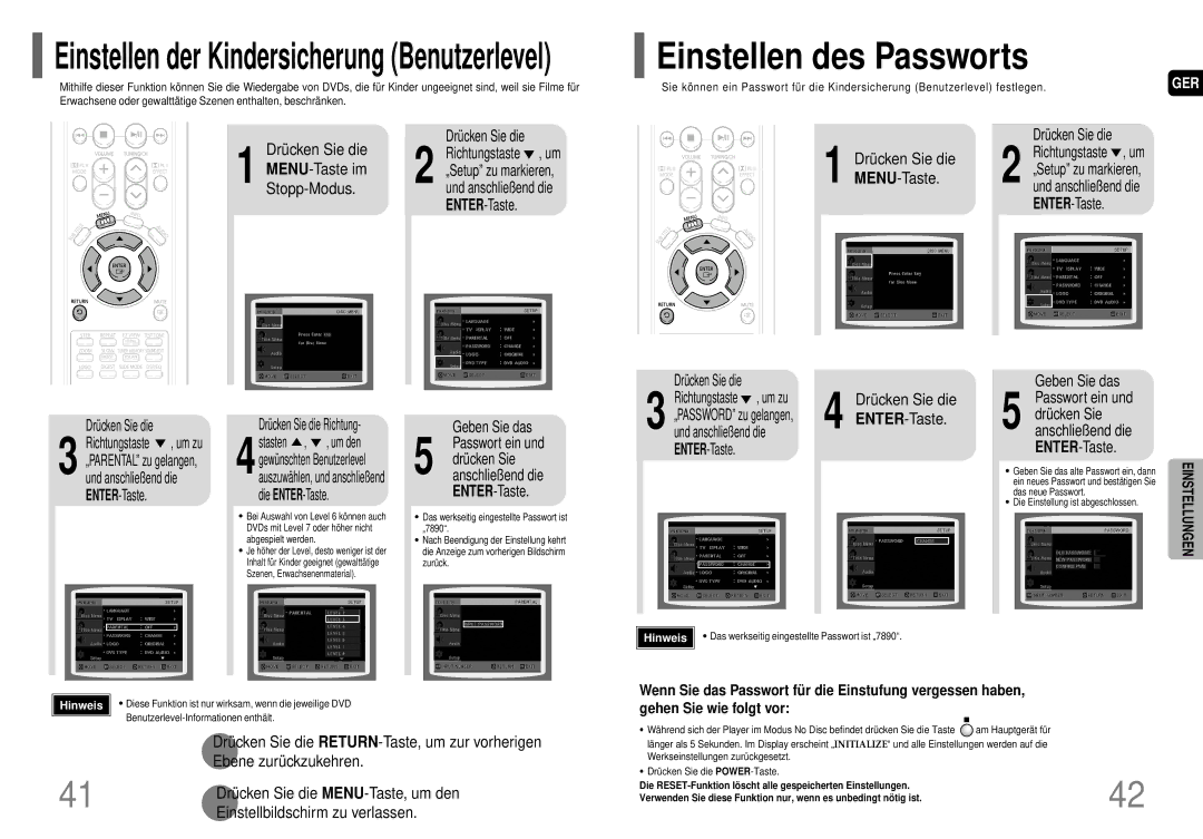 Samsung HT-P70R/ELS manual Einstellen des Passworts, Geben Sie das Drücken Sie die 