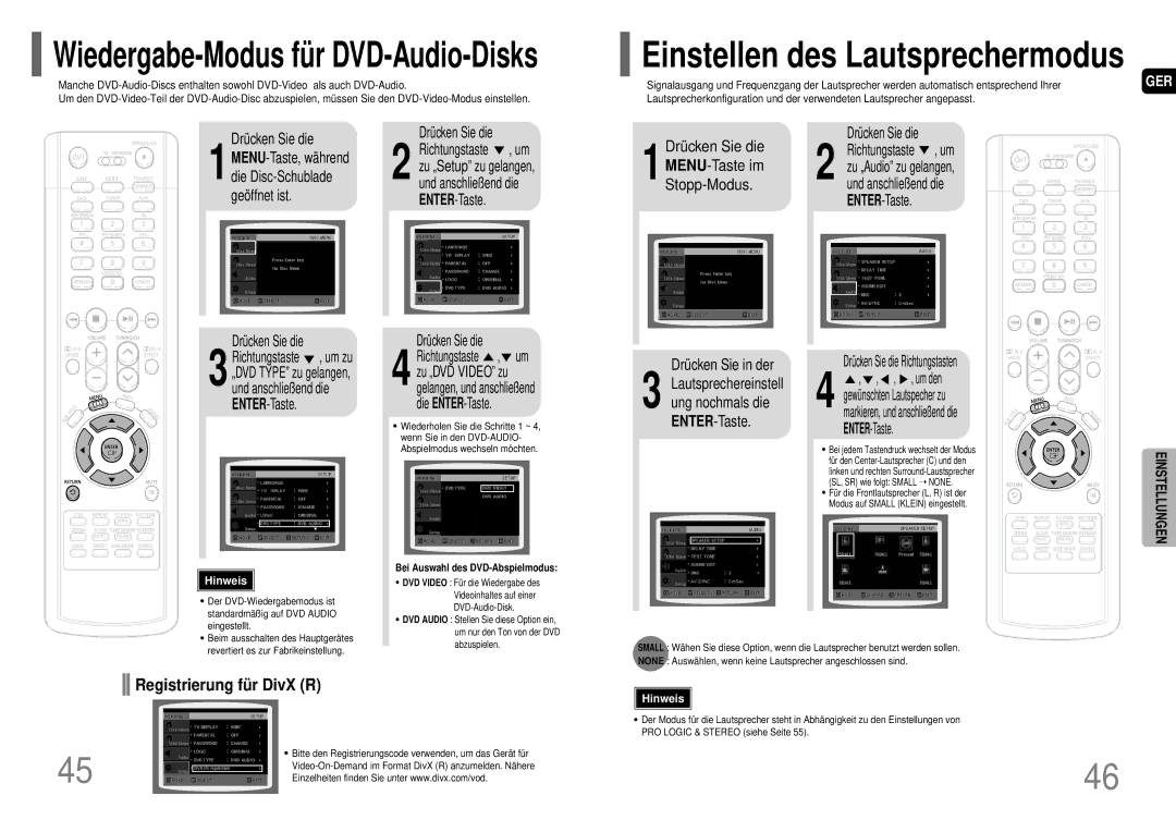 Samsung HT-P70R/ELS manual Registrierung für DivX R, Drücken Sie in der, 1MENU-Taste im Stopp-Modus 