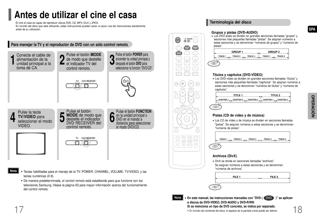 Samsung HT-P70R/ELS manual Antes de utilizar el cine el casa, Pulse el botón Mode, Pulse el botón Power para 